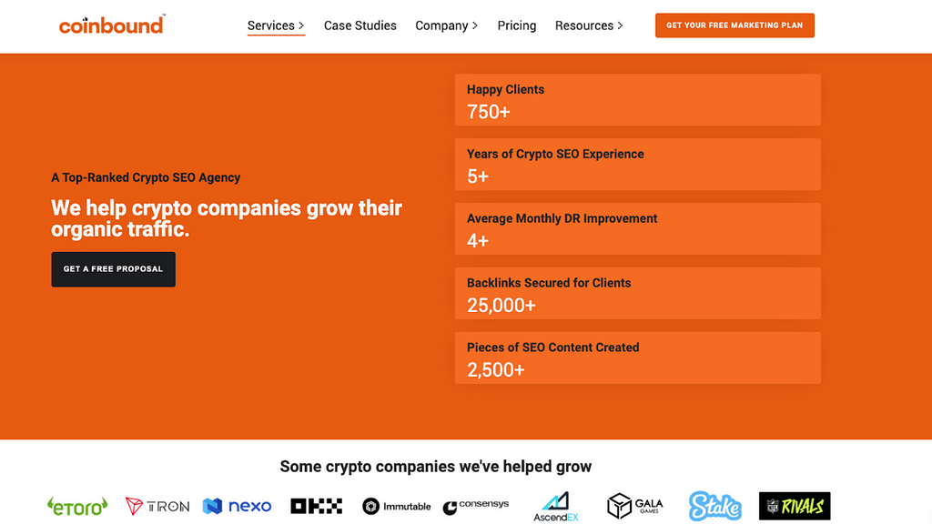 Coinbound SEO Agency Screenshot